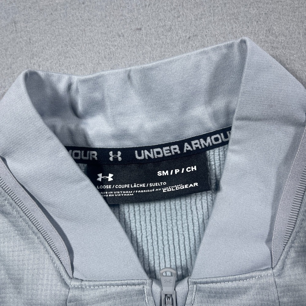 Under Armour ColdGear Mens Small Grey Quarter Zip Grid Fleece Pullover Loose Fit - Picture 3 of 9